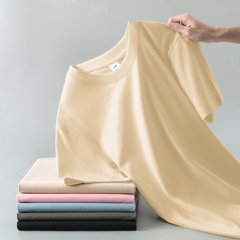 Summer Solid Color Coat Round Neck Bottoming Shirt Half-sleeve Pure Cotton T-shirt Men And Women Short Sleeve