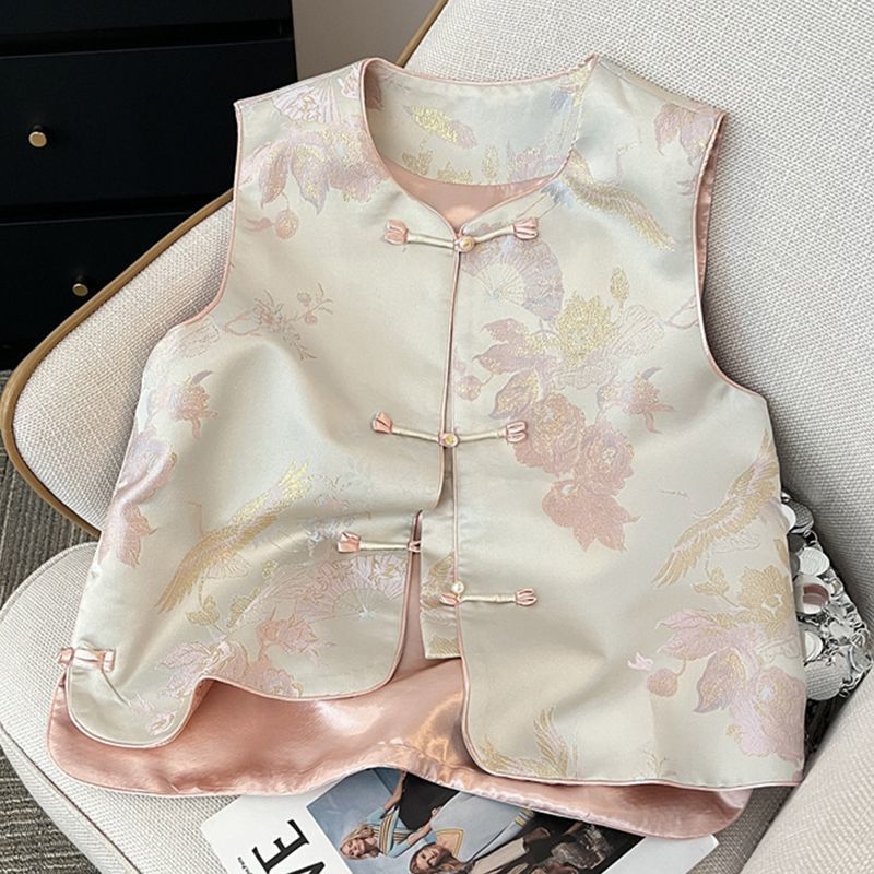 Women's Outer Sleeveless New Chinese Style Buckle Waistcoat Vest