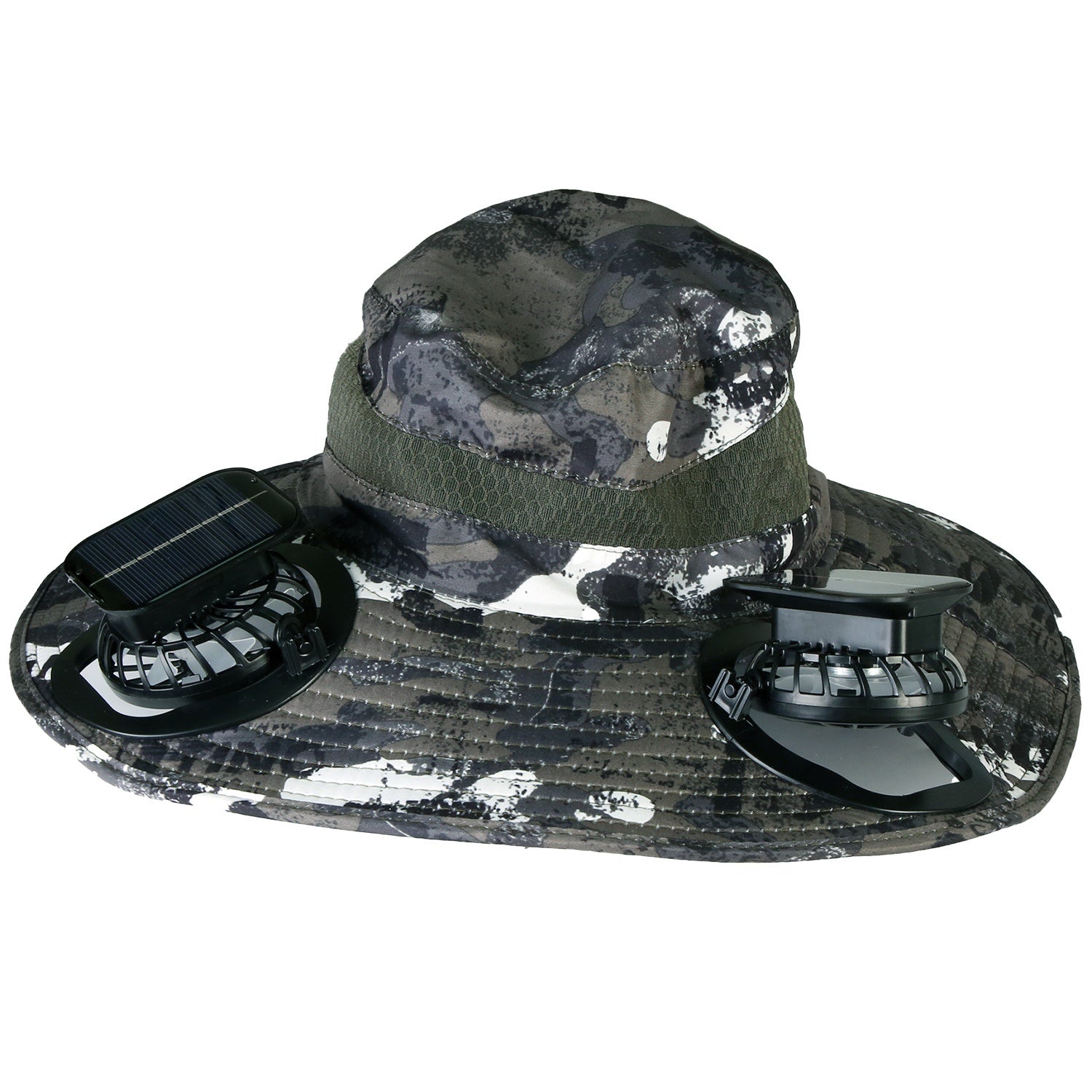 1Pc Outdoor Wide Brim Sun Hat With 2 Rechargeable Fans Solar Powered 3 Wind Speeds UPF50 Breathable Waterproof Nylon Mesh Outdoor Hat For Hiking Camping Hunting Fishing