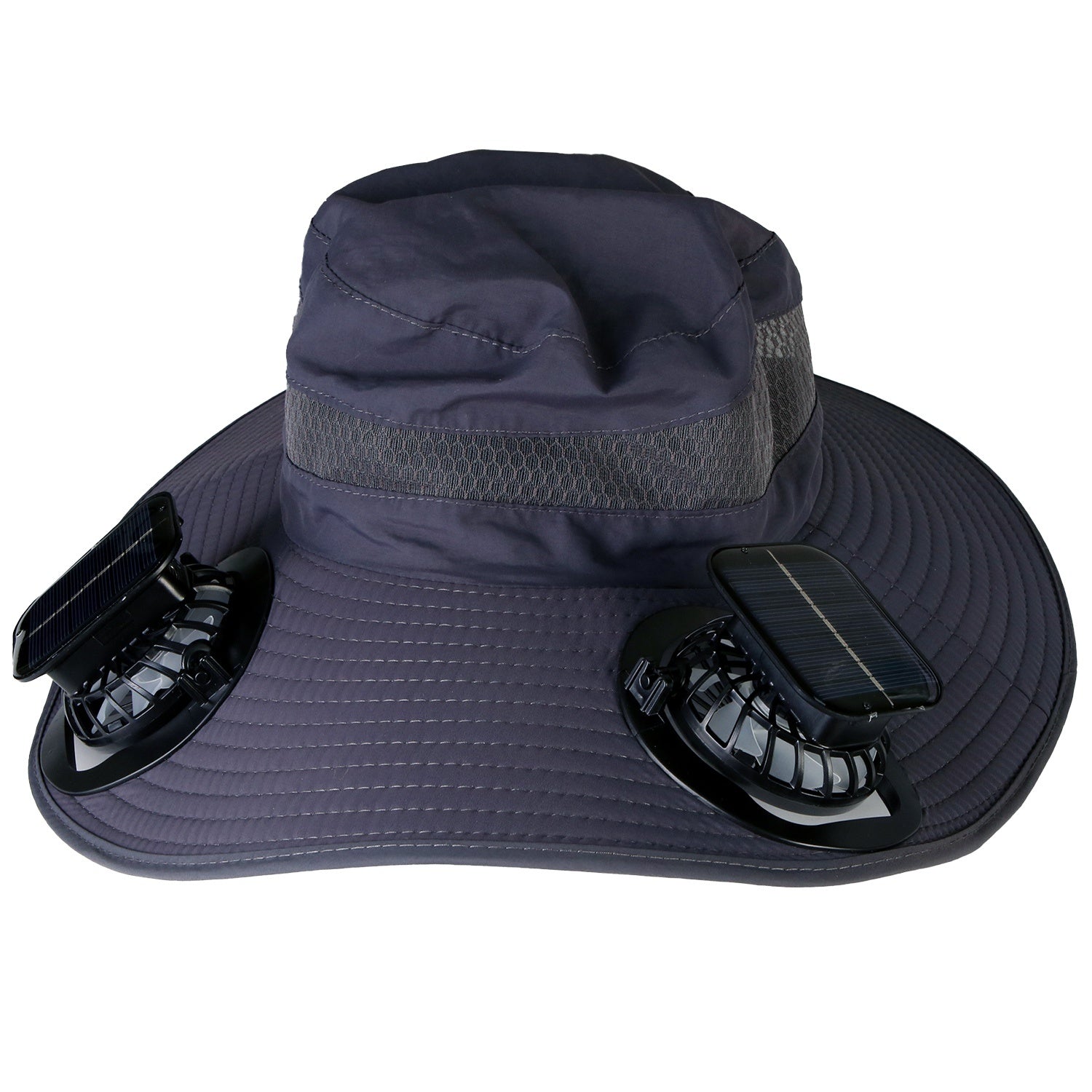 1Pc Outdoor Wide Brim Sun Hat With 2 Rechargeable Fans Solar Powered 3 Wind Speeds UPF50 Breathable Waterproof Nylon Mesh Outdoor Hat For Hiking Camping Hunting Fishing