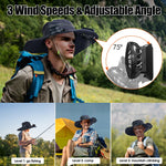 1Pc Outdoor Wide Brim Sun Hat With 2 Rechargeable Fans Solar Powered 3 Wind Speeds UPF50 Breathable Waterproof Nylon Mesh Outdoor Hat For Hiking Camping Hunting Fishing