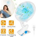 1Pc Clip On Fan 2 Speeds Quiet Clamp Fan Adjustable Tilt Auto Shaking Fan Wall Mount Personal Fan For Desk Office Home Baby Strollers Table Tops With 3.94FT Cord