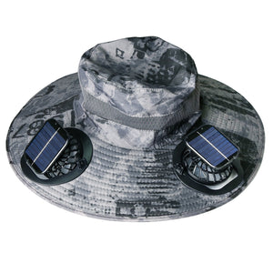1Pc Outdoor Wide Brim Sun Hat With 2 Rechargeable Fans Solar Powered 3 Wind Speeds UPF50 Breathable Waterproof Nylon Mesh Outdoor Hat For Hiking Camping Hunting Fishing
