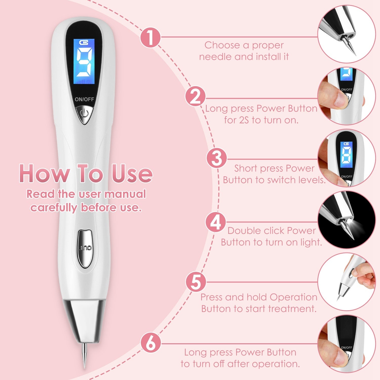 1Pc Skin Tag Remover Skin Tag Repair Kit Tattoo Freckle Wart Mole Remover Pen With 9 Intensity Levels 10 Fine Needles 3 Coarse Needles