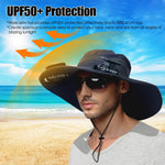 1Pc Outdoor Wide Brim Sun Hat With 2 Rechargeable Fans Solar Powered 3 Wind Speeds UPF50 Breathable Waterproof Nylon Mesh Outdoor Hat For Hiking Camping Hunting Fishing
