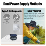 1Pc Outdoor Wide Brim Sun Hat With 2 Rechargeable Fans Solar Powered 3 Wind Speeds UPF50 Breathable Waterproof Nylon Mesh Outdoor Hat For Hiking Camping Hunting Fishing