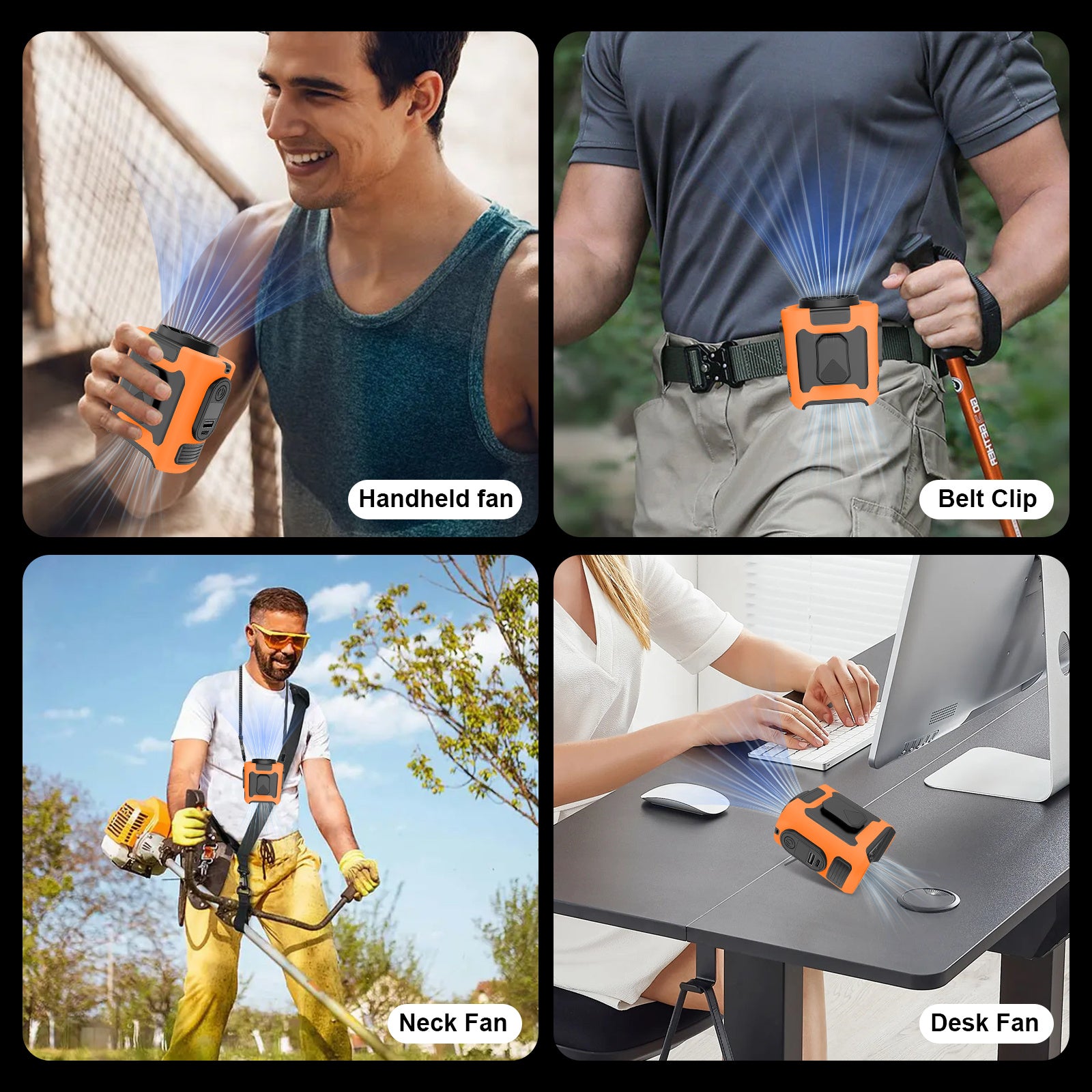 16, 000 Rpm 10000mAh Portable Waist Fan, Clip On Wearable Belt Personal Fan, Rechargeable Battery Powered, With 5 Speed Levels And A Flashlight, Suitable For Outdoor Camping And Traveling Orange