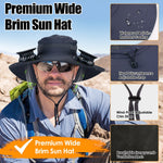 1Pc Outdoor Wide Brim Sun Hat With 2 Rechargeable Fans Solar Powered 3 Wind Speeds UPF50 Breathable Waterproof Nylon Mesh Outdoor Hat For Hiking Camping Hunting Fishing