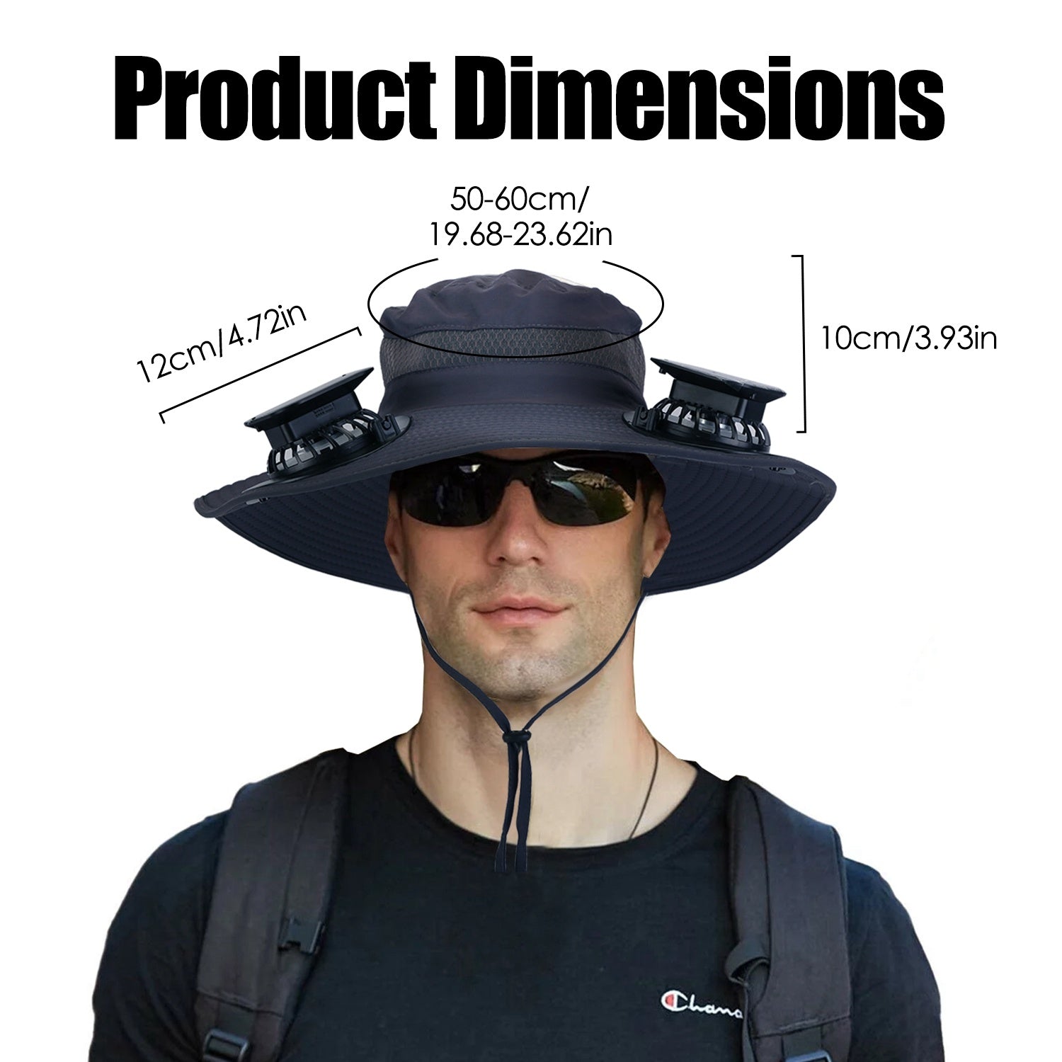 1Pc Outdoor Wide Brim Sun Hat With 2 Rechargeable Fans Solar Powered 3 Wind Speeds UPF50 Breathable Waterproof Nylon Mesh Outdoor Hat For Hiking Camping Hunting Fishing
